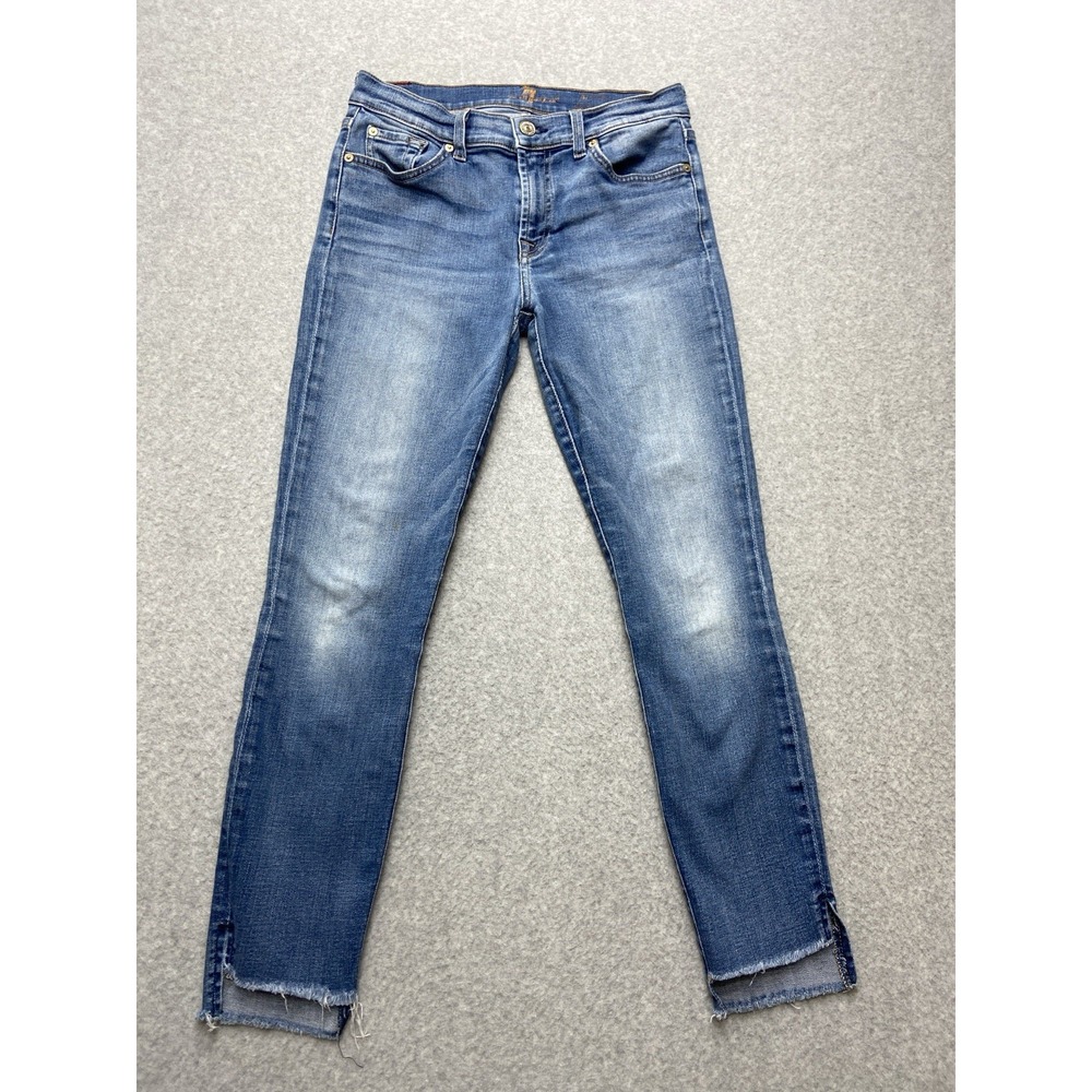 7 For All Mankind Womens Jeans 28x25 Blue Ankle Skinny Stretch Frayed Hem Tag 28